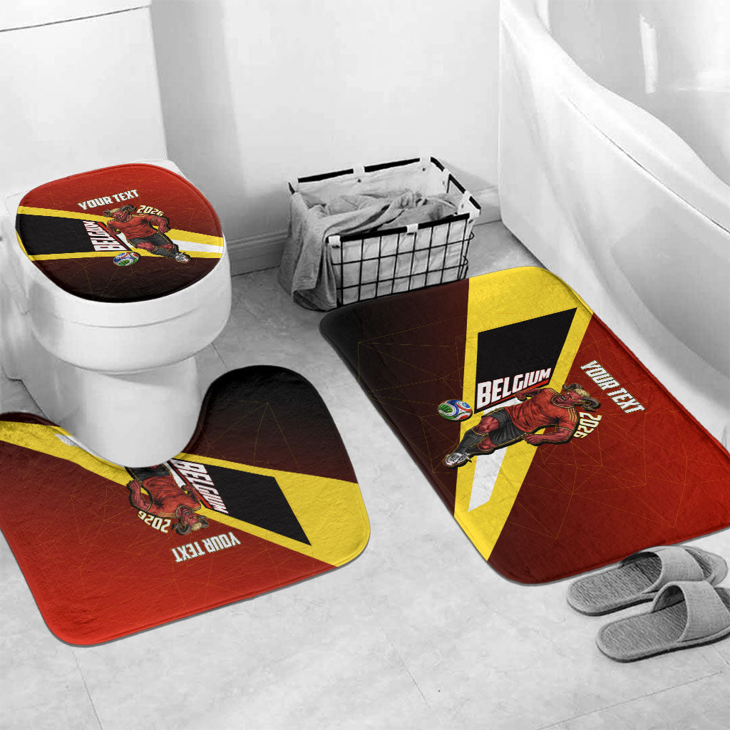 Personalized Belgium Red Devils Football Mascot Bathroom Set Fierce Devil Graphic With Belgian Flag