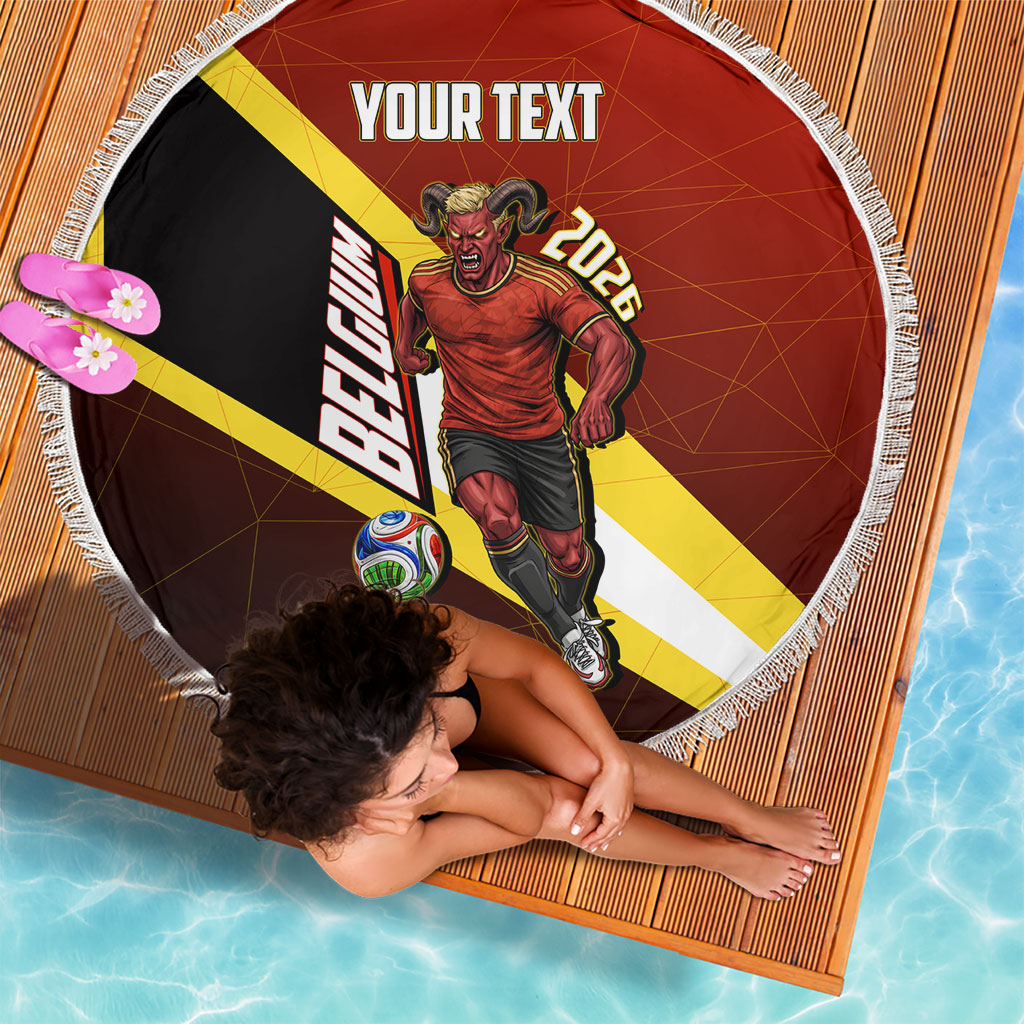 Personalized Belgium Red Devils Football Mascot Beach Blanket Fierce Devil Graphic With Belgian Flag