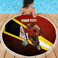 Personalized Belgium Red Devils Football Mascot Beach Blanket Fierce Devil Graphic With Belgian Flag
