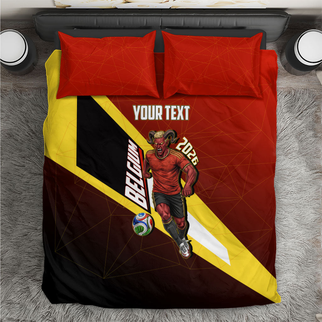Personalized Belgium Red Devils Football Mascot Bedding Set Fierce Devil Graphic With Belgian Flag