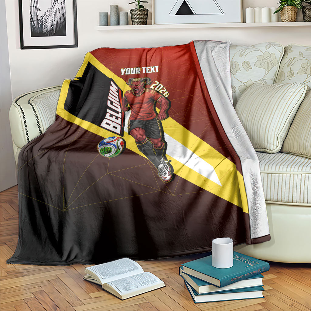 Personalized Belgium Red Devils Football Mascot Blanket Fierce Devil Graphic With Belgian Flag