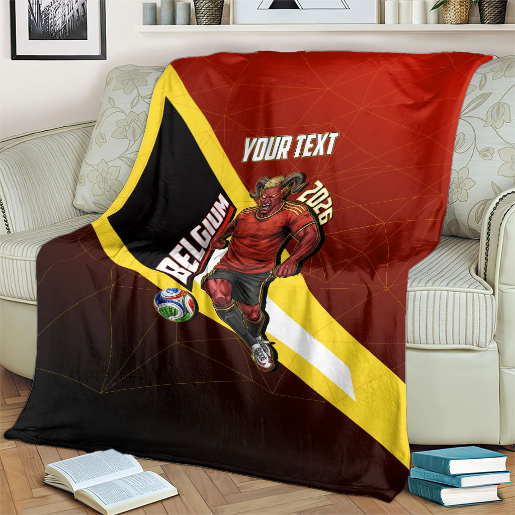 Personalized Belgium Red Devils Football Mascot Blanket Fierce Devil Graphic With Belgian Flag