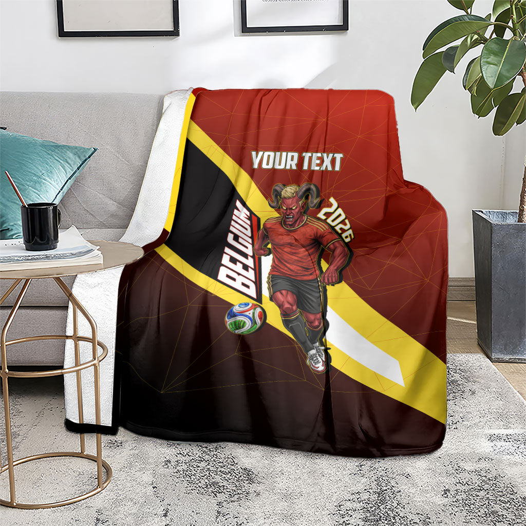 Personalized Belgium Red Devils Football Mascot Blanket Fierce Devil Graphic With Belgian Flag