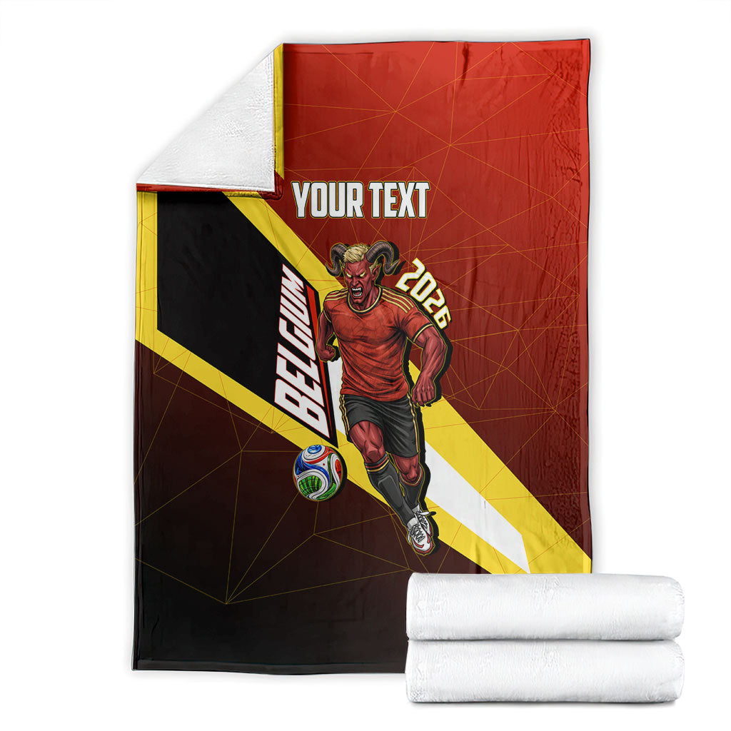 Personalized Belgium Red Devils Football Mascot Blanket Fierce Devil Graphic With Belgian Flag