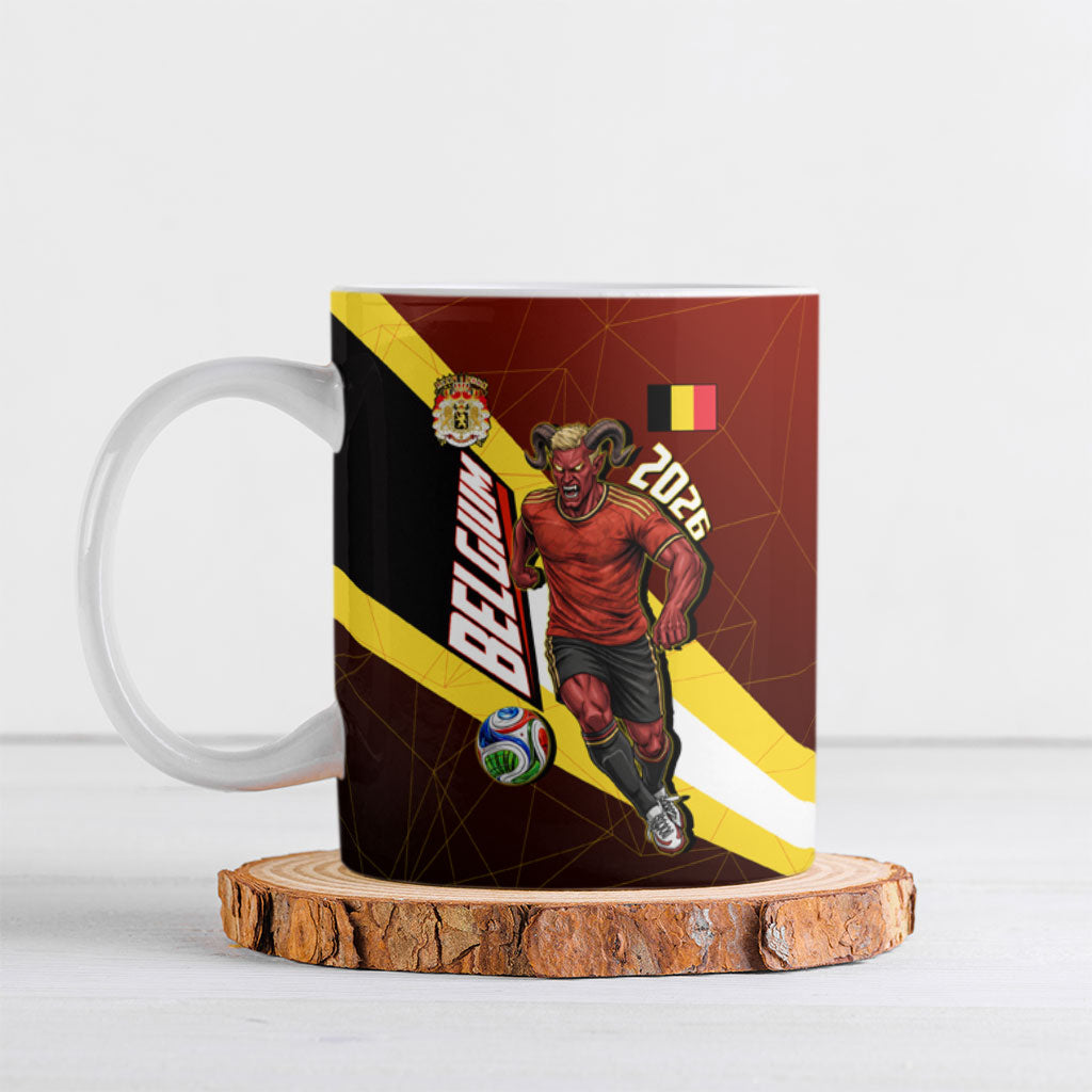 Personalized Belgium Red Devils Football Mascot Ceramic Mug Fierce Devil Graphic With Belgian Flag
