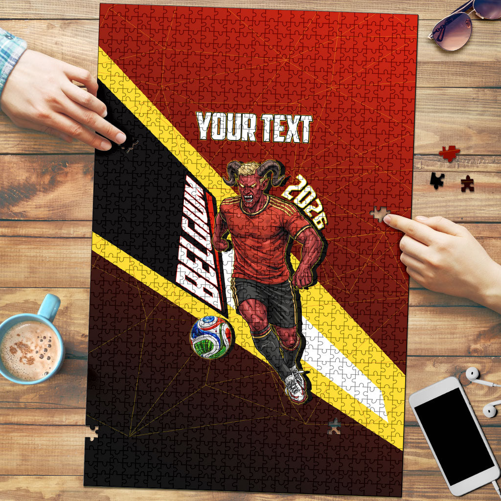 Personalized Belgium Red Devils Football Mascot Puzzle Fierce Devil Graphic With Belgian Flag