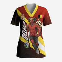 Personalized Belgium Red Devils Football Mascot Scrub Top Fierce Devil Graphic With Belgian Flag