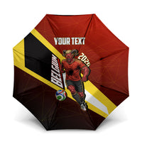 Personalized Belgium Red Devils Football Mascot Umbrella Fierce Devil Graphic With Belgian Flag