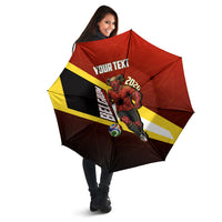 Personalized Belgium Red Devils Football Mascot Umbrella Fierce Devil Graphic With Belgian Flag