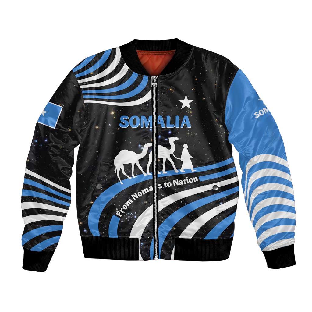Somalia Bomber Jacket with From Nomads to Nation Camel Galaxy Flag Spirit