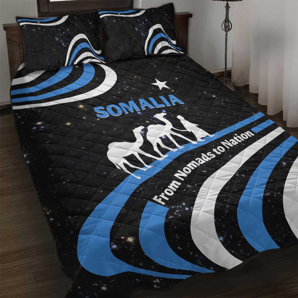 Somalia Quilt Bed Set with From Nomads to Nation Camel Galaxy Flag Spirit