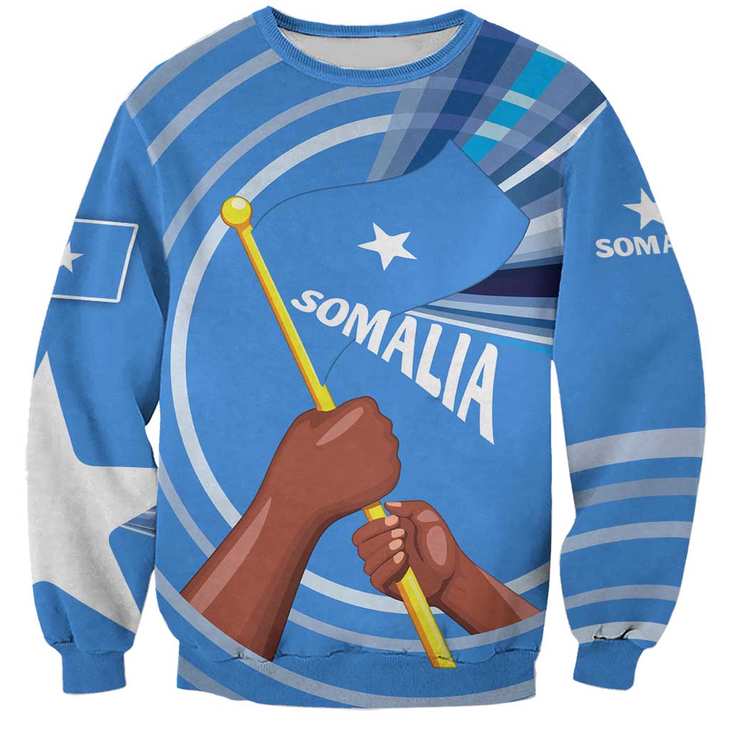 Somalia Sweatshirt with Raised Fist Flag Blue Unity Wave Spirit