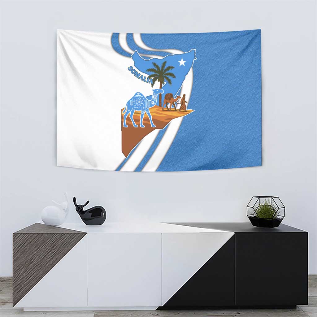 Somalia Tapestry with Camel Desert Map Palm Tree Heritage Spirit
