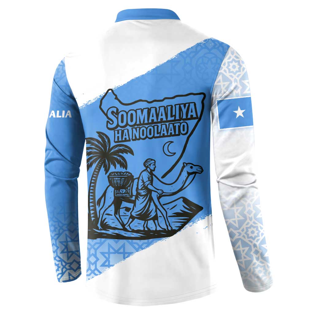 Blue and white sweatshirt with back graphic illustration and long sleeves