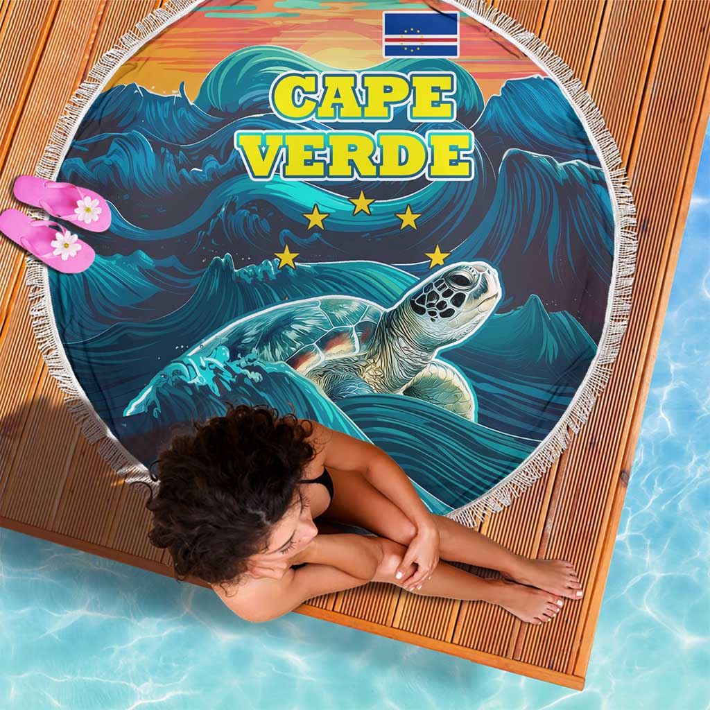 Cape Verde Beach Blanket with Loggerhead Sea Turtle Ocean Sunset Spirit
