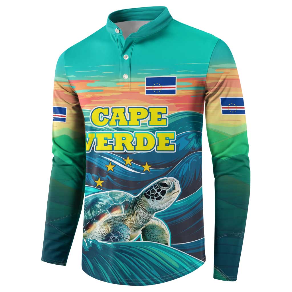 Cape Verde Button Sweatshirt with Loggerhead Sea Turtle Ocean Sunset Spirit