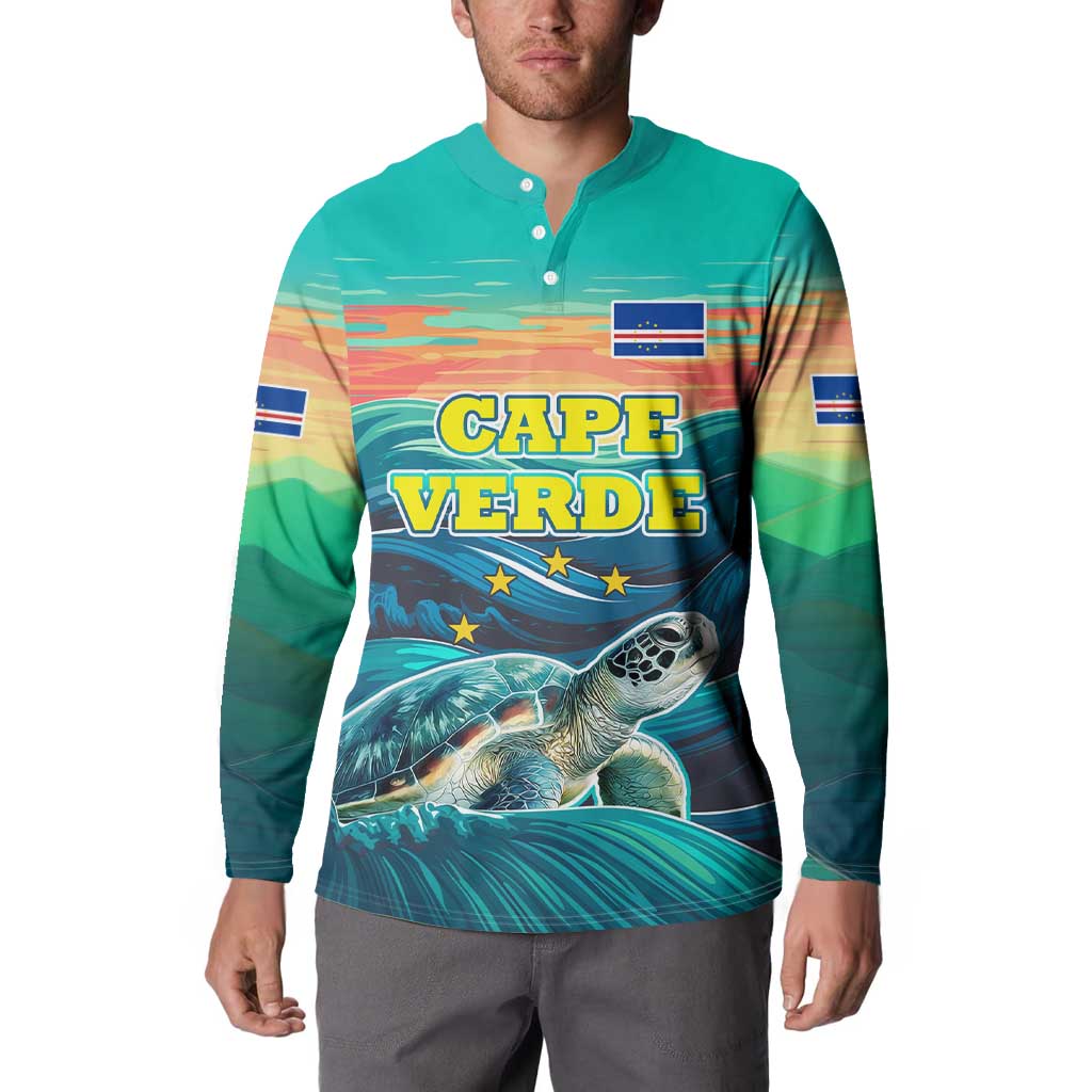 Cape Verde Button Sweatshirt with Loggerhead Sea Turtle Ocean Sunset Spirit