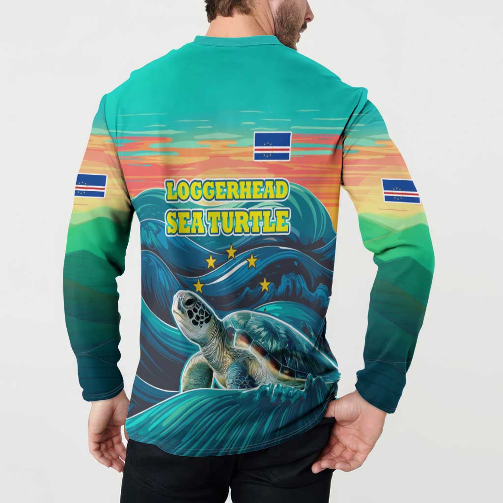 Cape Verde Button Sweatshirt with Loggerhead Sea Turtle Ocean Sunset Spirit