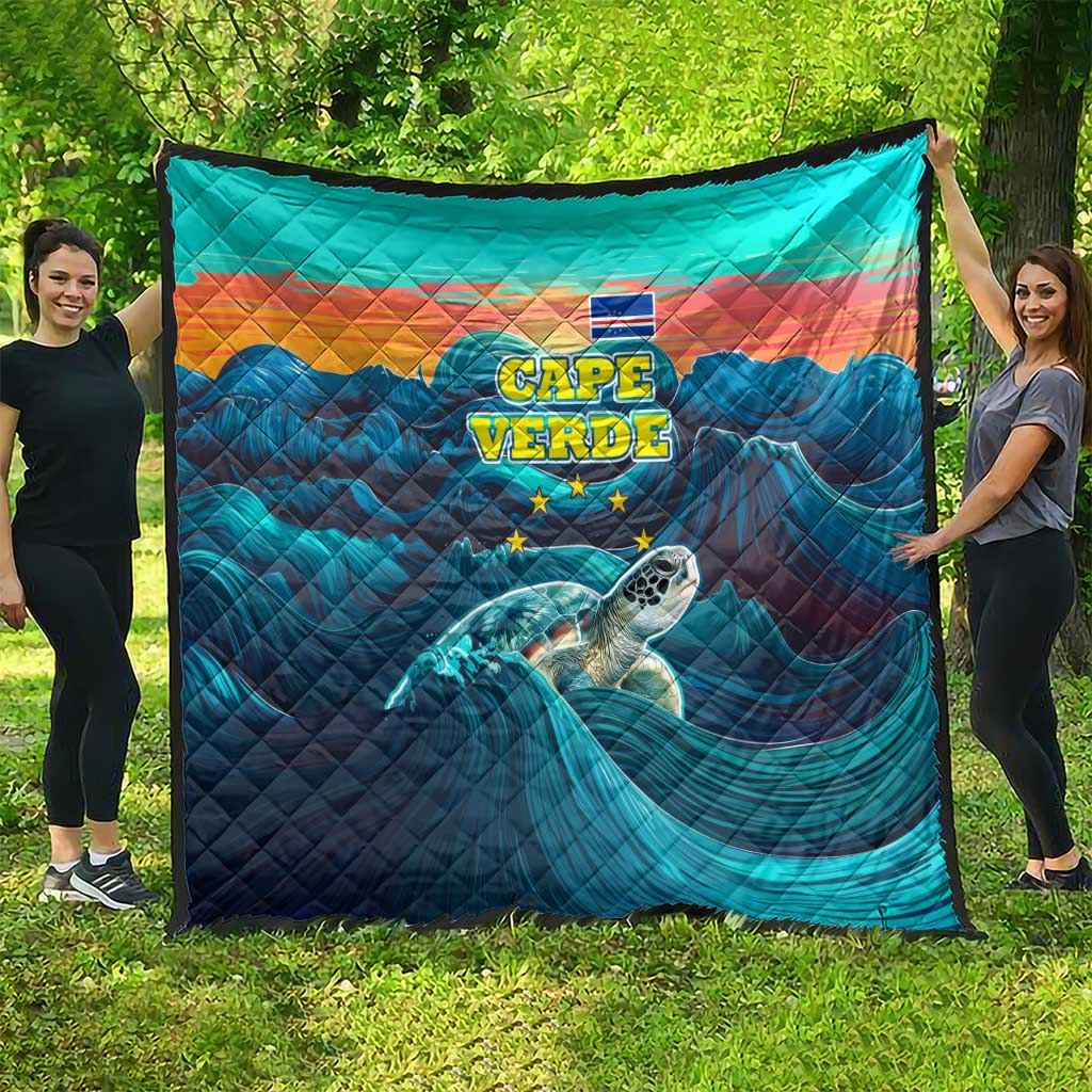 Cape Verde Quilt with Loggerhead Sea Turtle Ocean Sunset Spirit