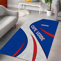 Multicolor Cape Verde flag area rug with blue border, red swooshes, and white center