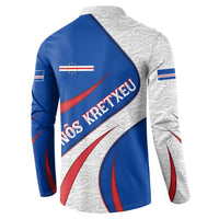 Cape Verde Button Sweatshirt with Blue Red Flag Nós Kretxeu Spirit
