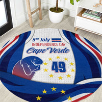 Round rug with Cape Verde Independence Day flag design, stars, bird emblem and '49'