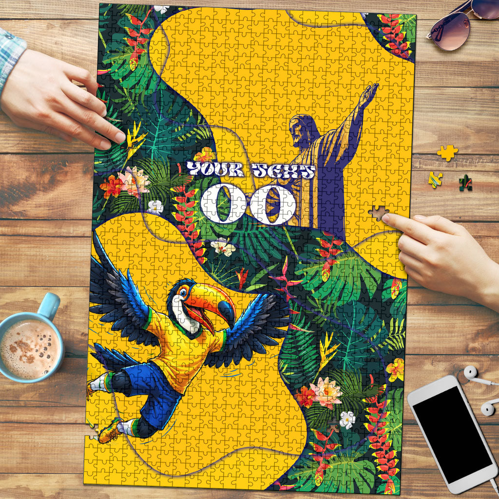 Personalized Brazil Soccer Puzzle Toucan Football Mascot - Christ the Redeemer - Tropical Floral
