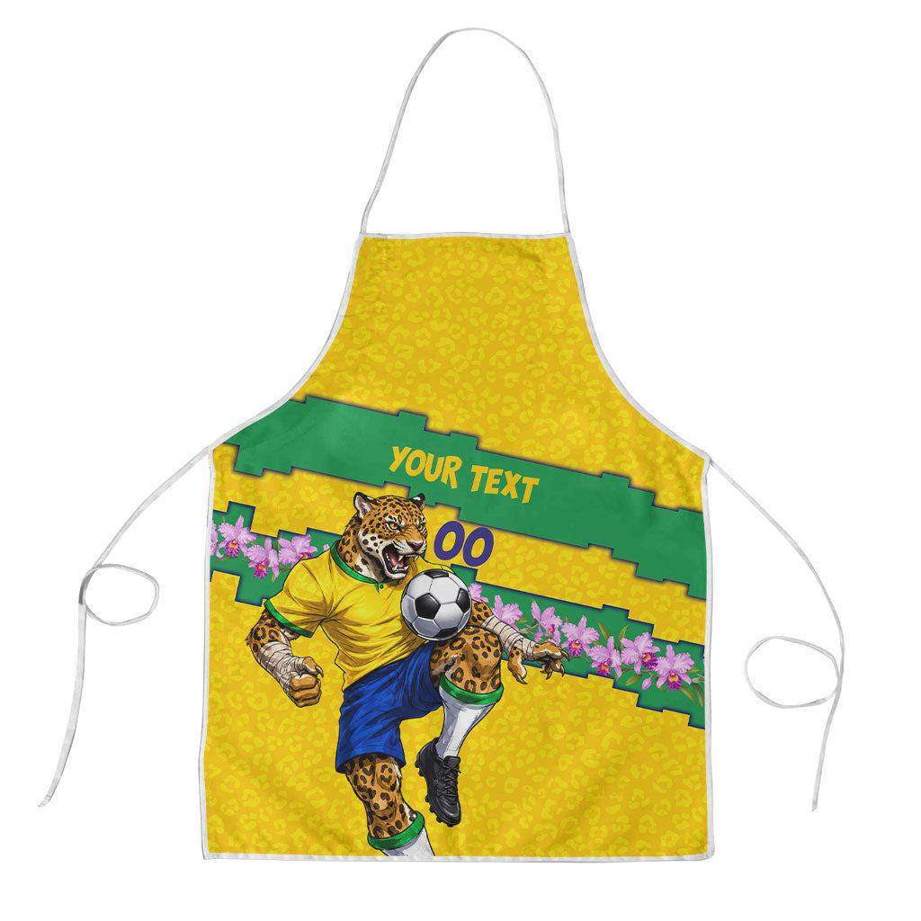 Personalized Brazil Soccer Apron Jaguar Football Mascot - National Flag and Floral Accents