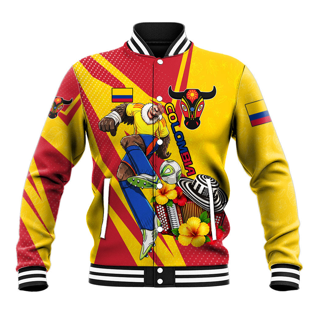 Personalized Colombia Football Vulture Mascot Baseball Jacket Vibrant Barranquilla Carnival Style - Vueltiao Hat And Accordion