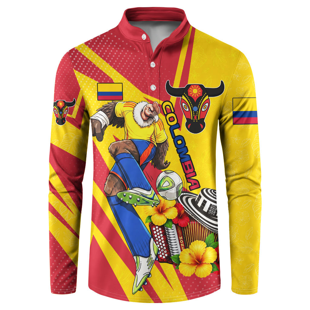 Personalized Colombia Football Vulture Mascot Button Sweatshirt Vibrant Barranquilla Carnival Style - Vueltiao Hat And Accordion