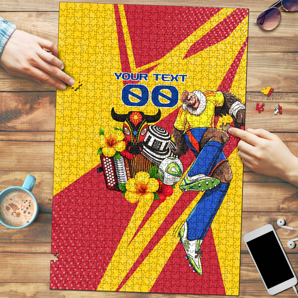 Personalized Colombia Football Vulture Mascot Puzzle Vibrant Barranquilla Carnival Style - Vueltiao Hat And Accordion