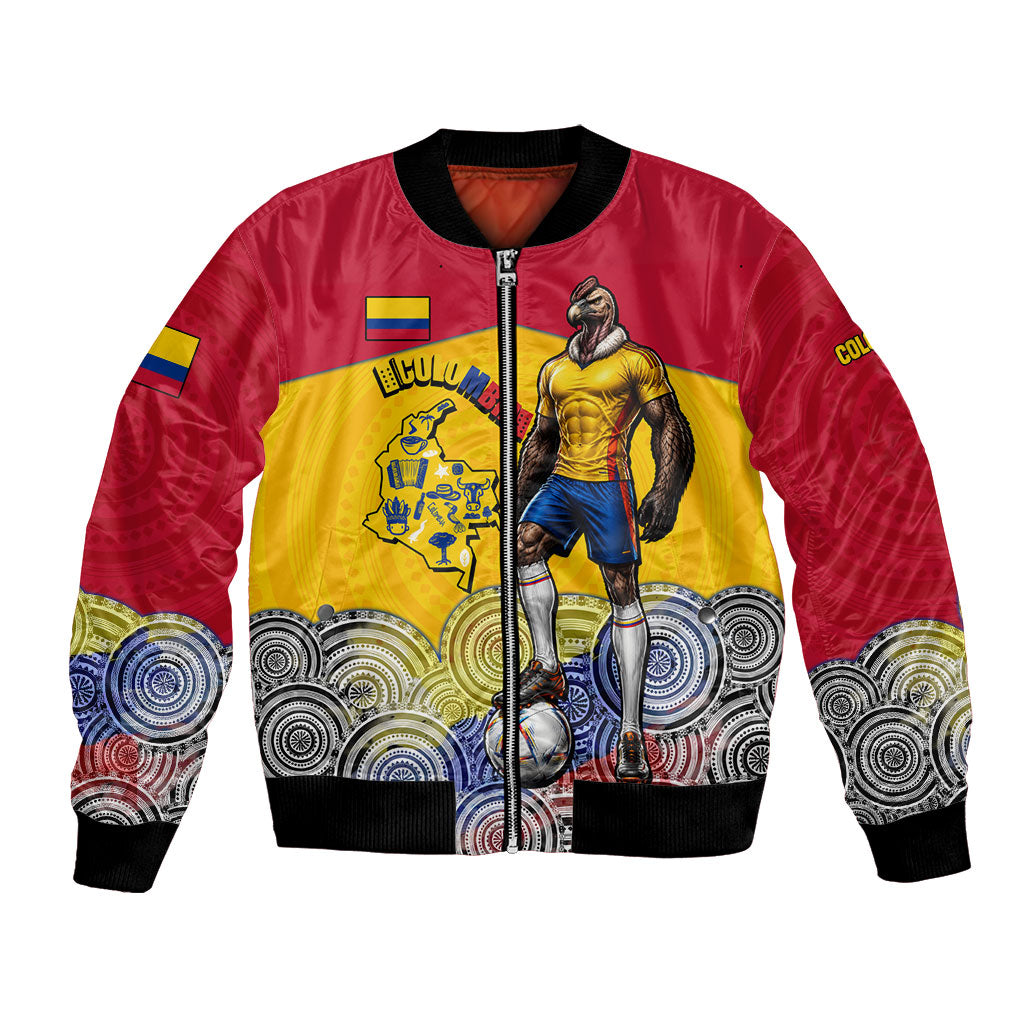 Personalized Colombia Football Bomber Jacket Vulture Mascot Sombrero Vueltiao Map