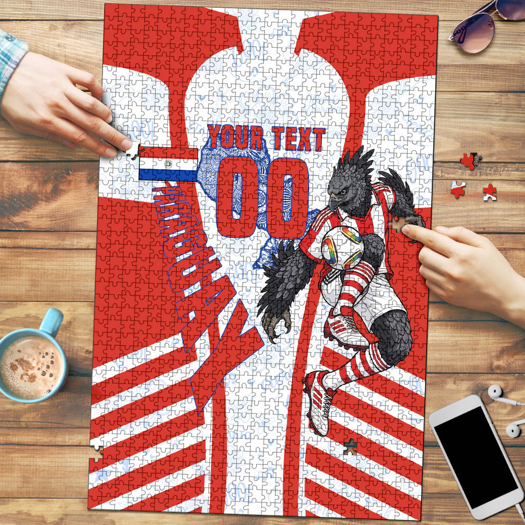 Personalized Paraguay Soccer Puzzle Harpy Eagle Mascot Football Flag