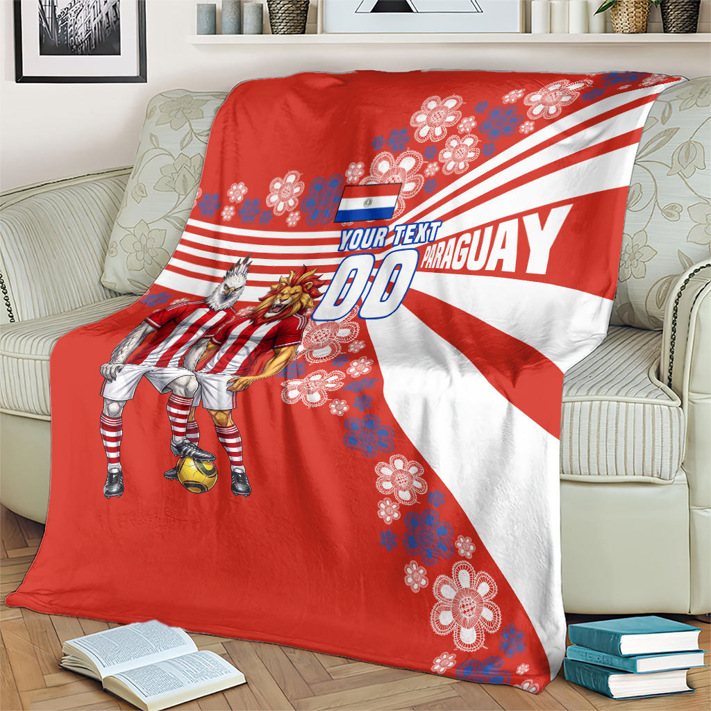 Personalized Paraguay Football Blanket Lion Eagle Mascot Floral