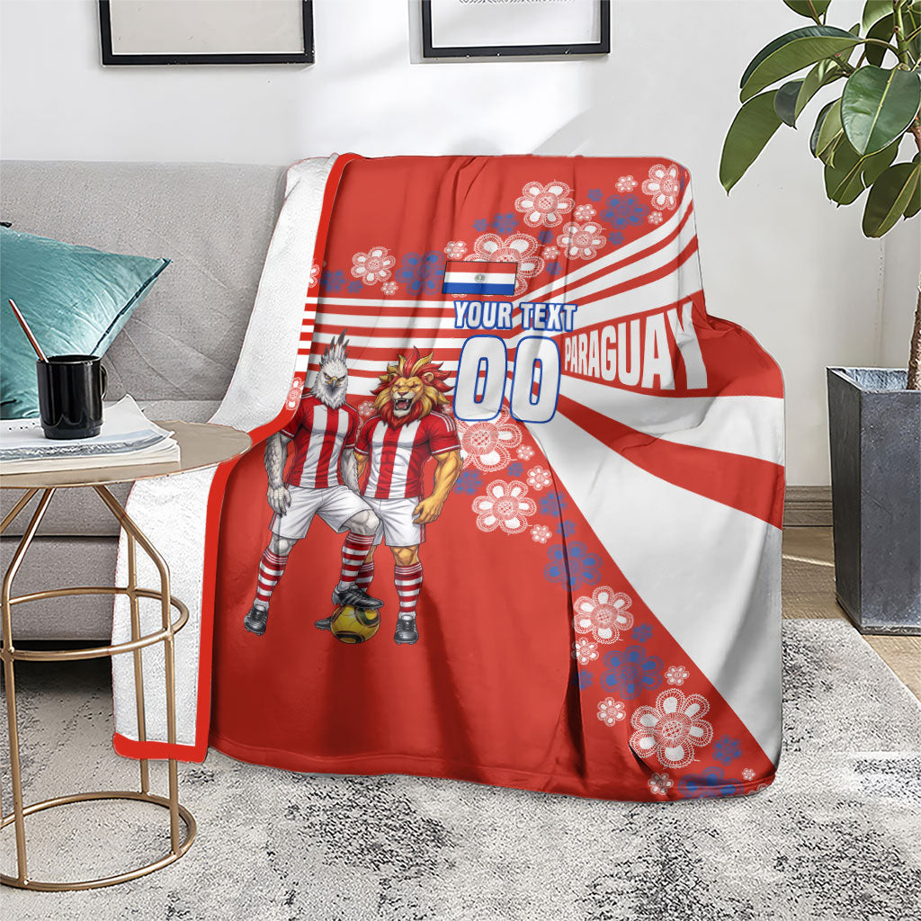 Personalized Paraguay Football Blanket Lion Eagle Mascot Floral