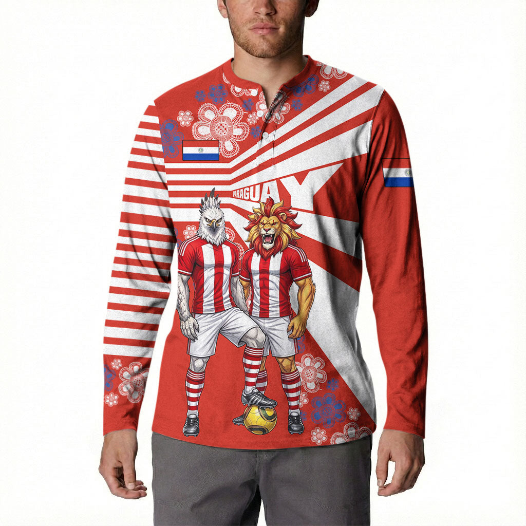 Personalized Paraguay Football Button Sweatshirt Lion Eagle Mascot Floral