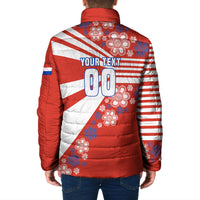 Personalized Paraguay Football Padded Jacket Lion Eagle Mascot Floral