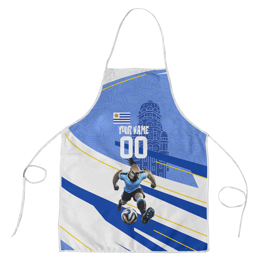 Personalized Uruguay Soccer Southern Lapwing Apron Uruguayan Football Blue Topographic Pattern