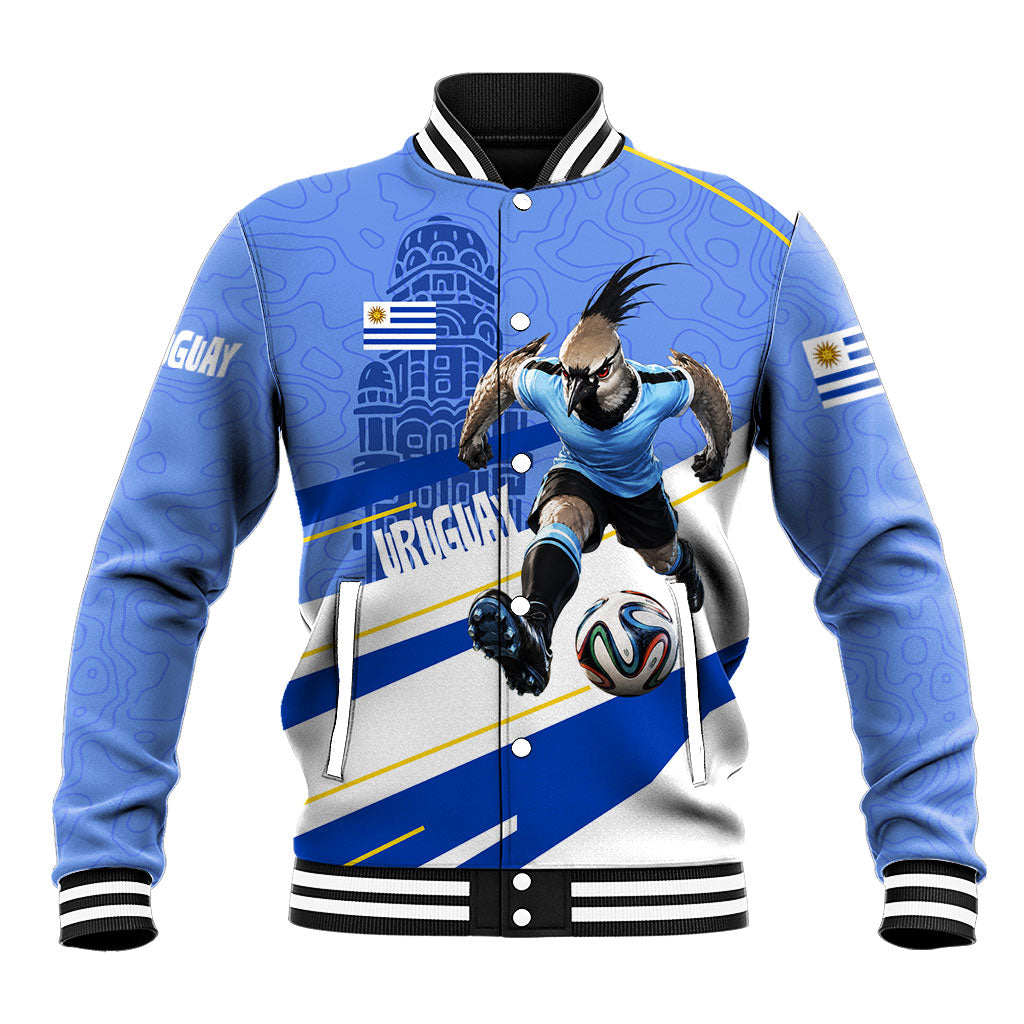 Personalized Uruguay Soccer Southern Lapwing Baseball Jacket Uruguayan Football Blue Topographic Pattern