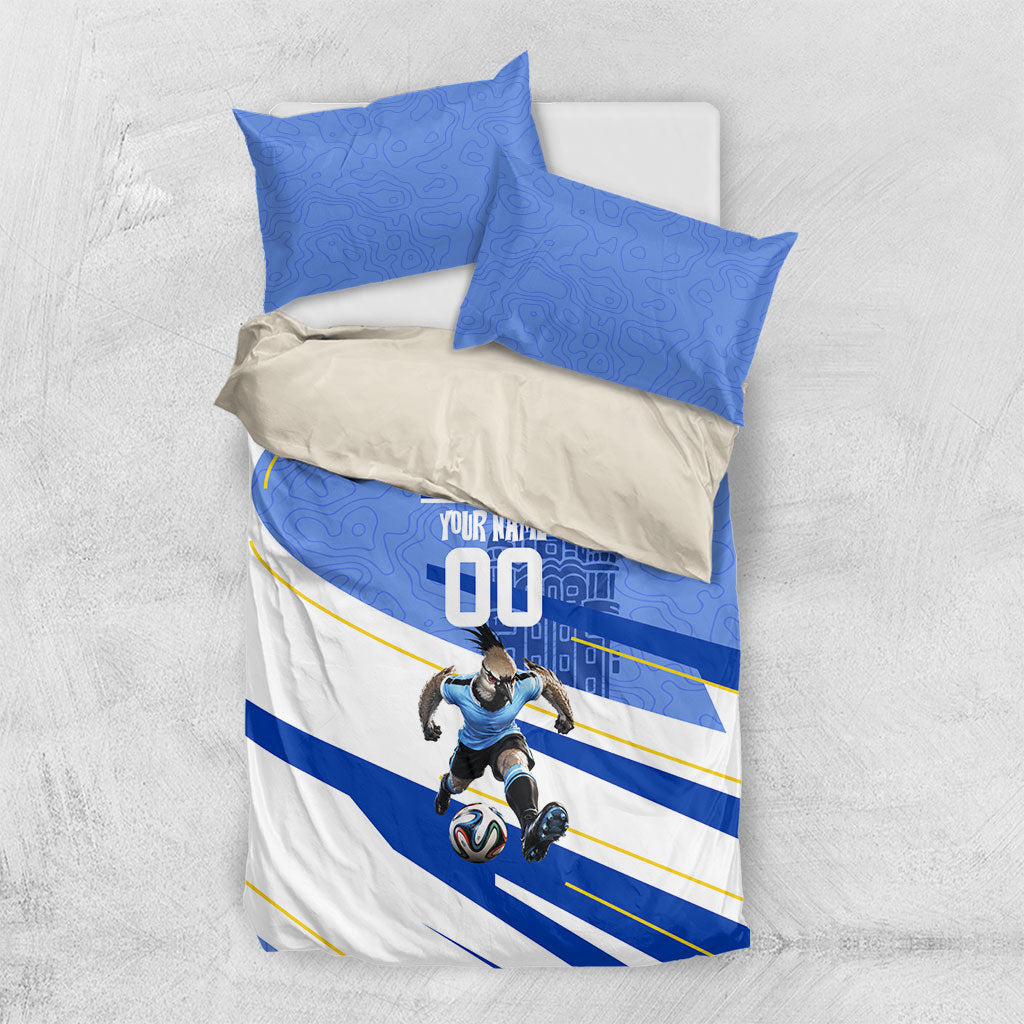 Personalized Uruguay Soccer Southern Lapwing Bedding Set Uruguayan Football Blue Topographic Pattern
