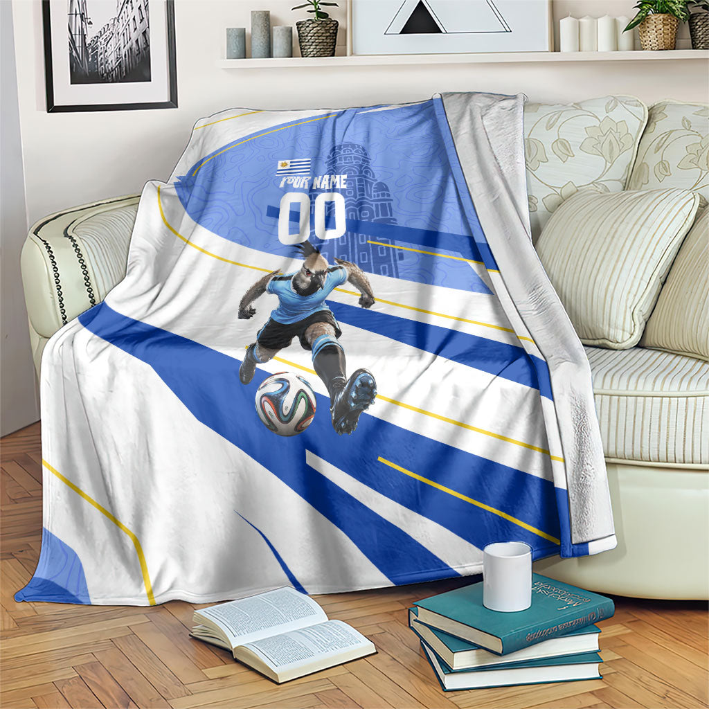 Personalized Uruguay Soccer Southern Lapwing Blanket Uruguayan Football Blue Topographic Pattern
