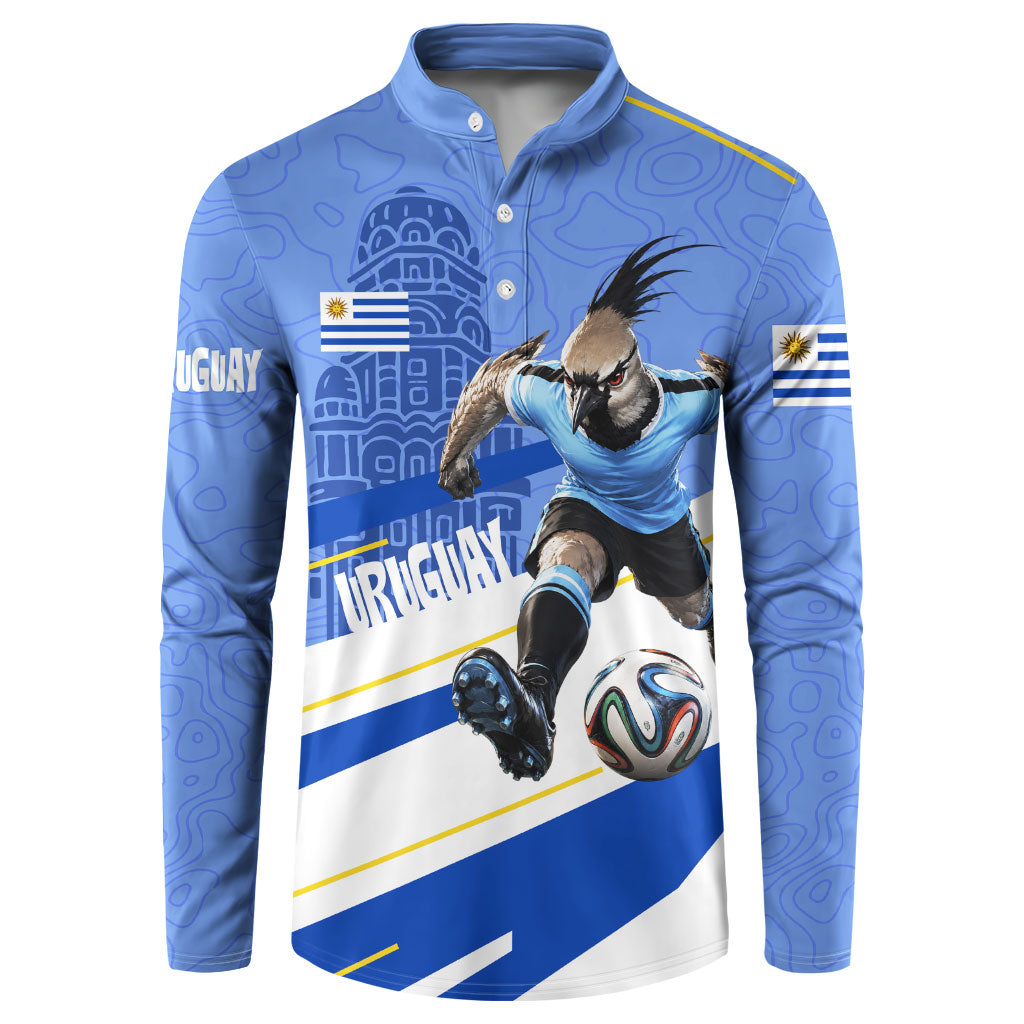 Personalized Uruguay Soccer Southern Lapwing Button Sweatshirt Uruguayan Football Blue Topographic Pattern
