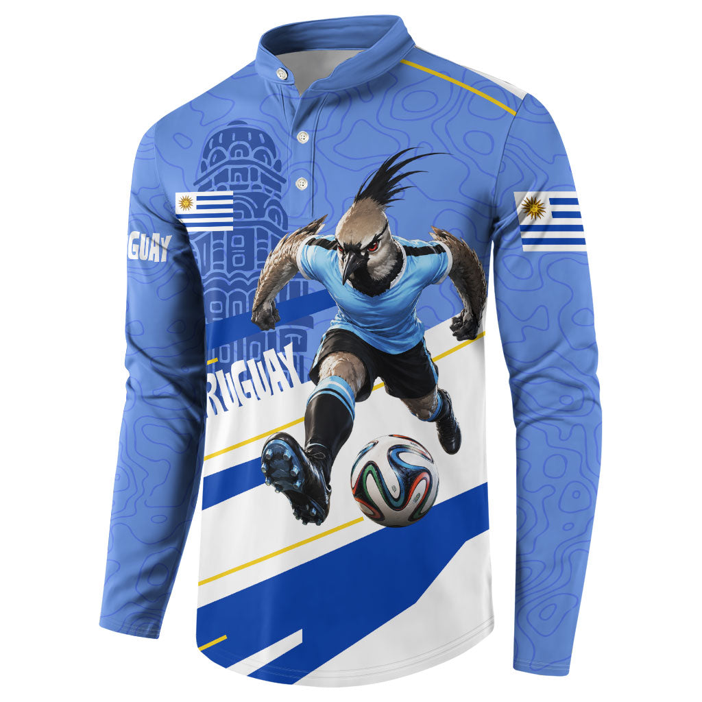 Personalized Uruguay Soccer Southern Lapwing Button Sweatshirt Uruguayan Football Blue Topographic Pattern