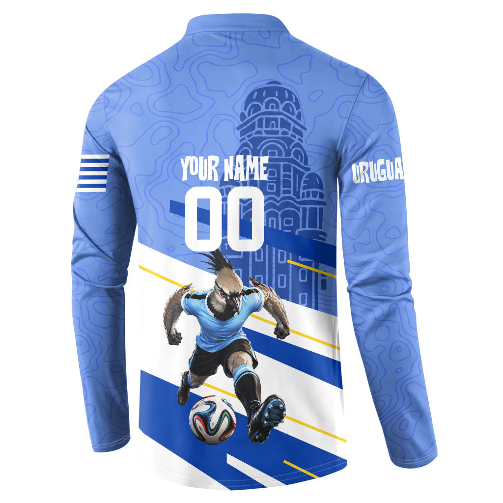 Personalized Uruguay Soccer Southern Lapwing Button Sweatshirt Uruguayan Football Blue Topographic Pattern