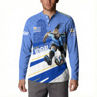 Personalized Uruguay Soccer Southern Lapwing Button Sweatshirt Uruguayan Football Blue Topographic Pattern