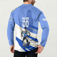 Personalized Uruguay Soccer Southern Lapwing Button Sweatshirt Uruguayan Football Blue Topographic Pattern