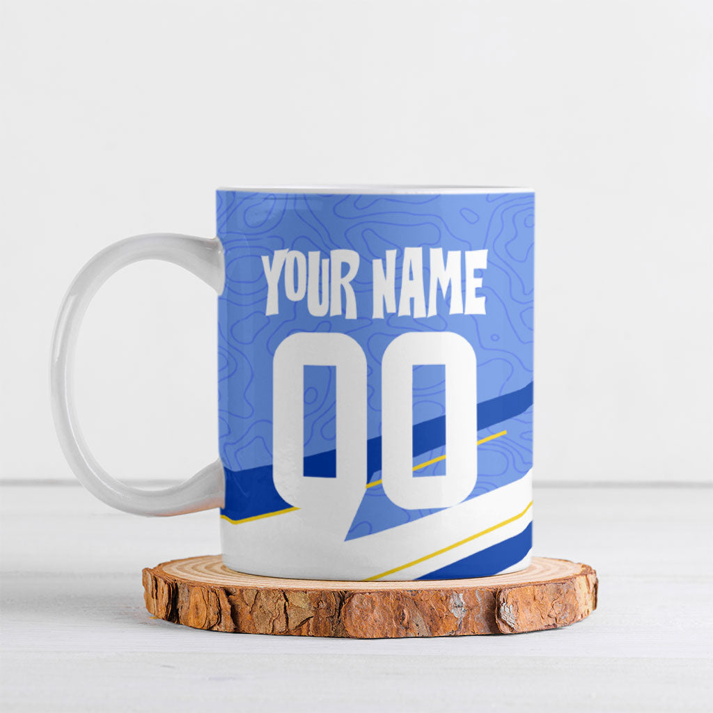 Personalized Uruguay Soccer Southern Lapwing Ceramic Mug Uruguayan Football Blue Topographic Pattern