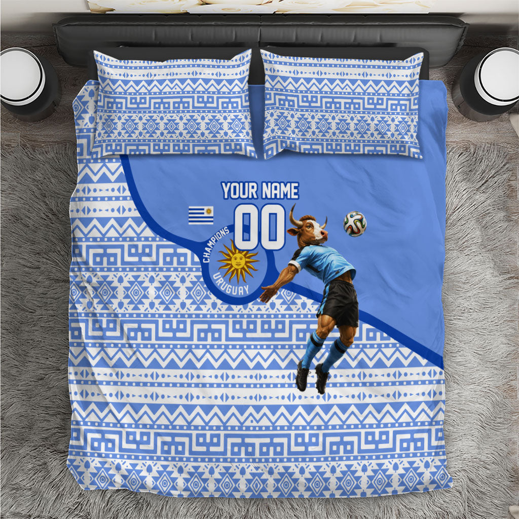 Personalized Uruguay Soccer Champions Bedding Set Uruguayan Football Sun Of May Bull Mascot