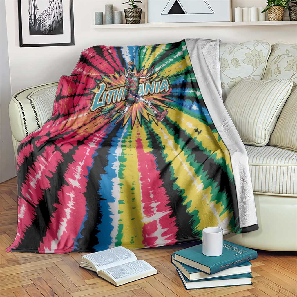 Lithuania Tie Dye Basketball Blanket with Skeleton Dunk Graphic and Retro Colors - Wonder Print Shop