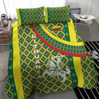 Lithuania Knight Pattern Bedding Set with Traditional Green Yellow Red Design and Vytis Emblem - Wonder Print Shop